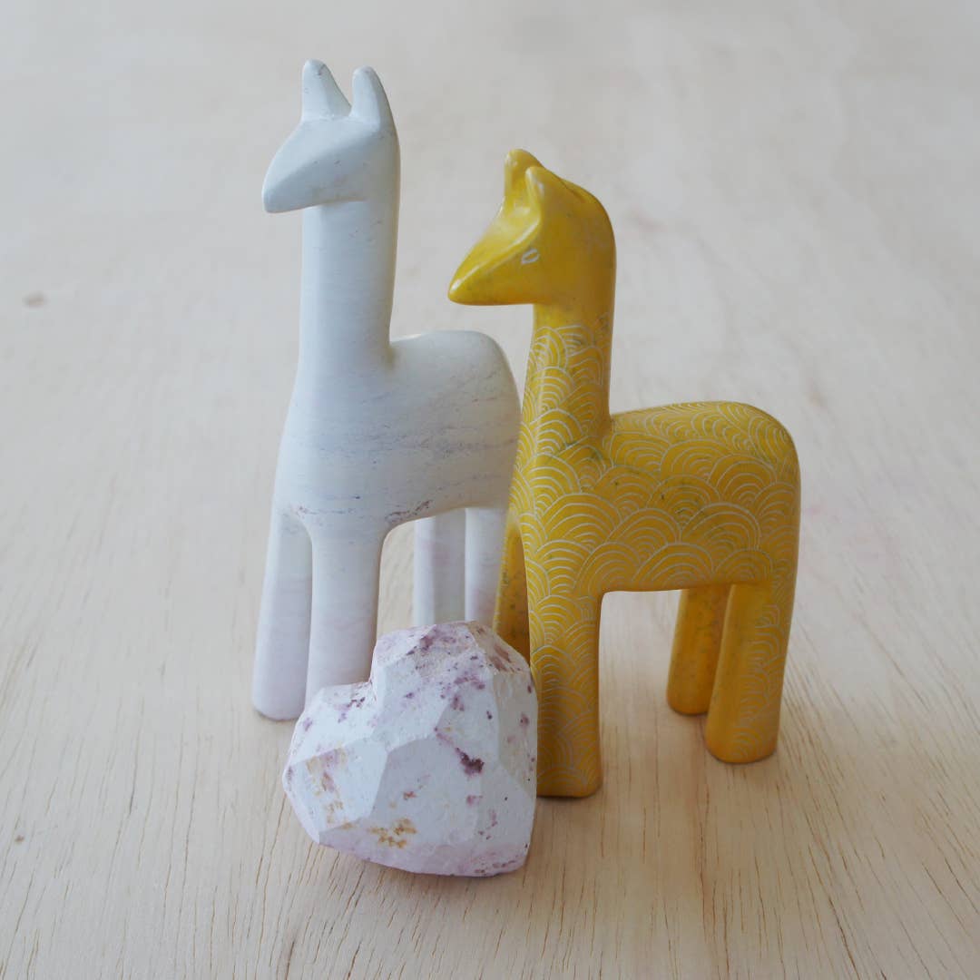 Handmade Stone Llama Figurine from Kenya: Pink