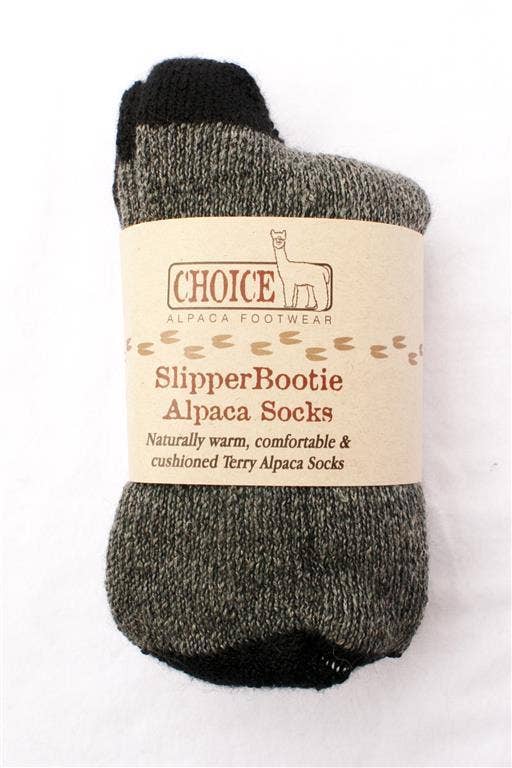 "SlipperBootie" Alpaca Socks - Made in the USA: Black / Large / SlipperBootie