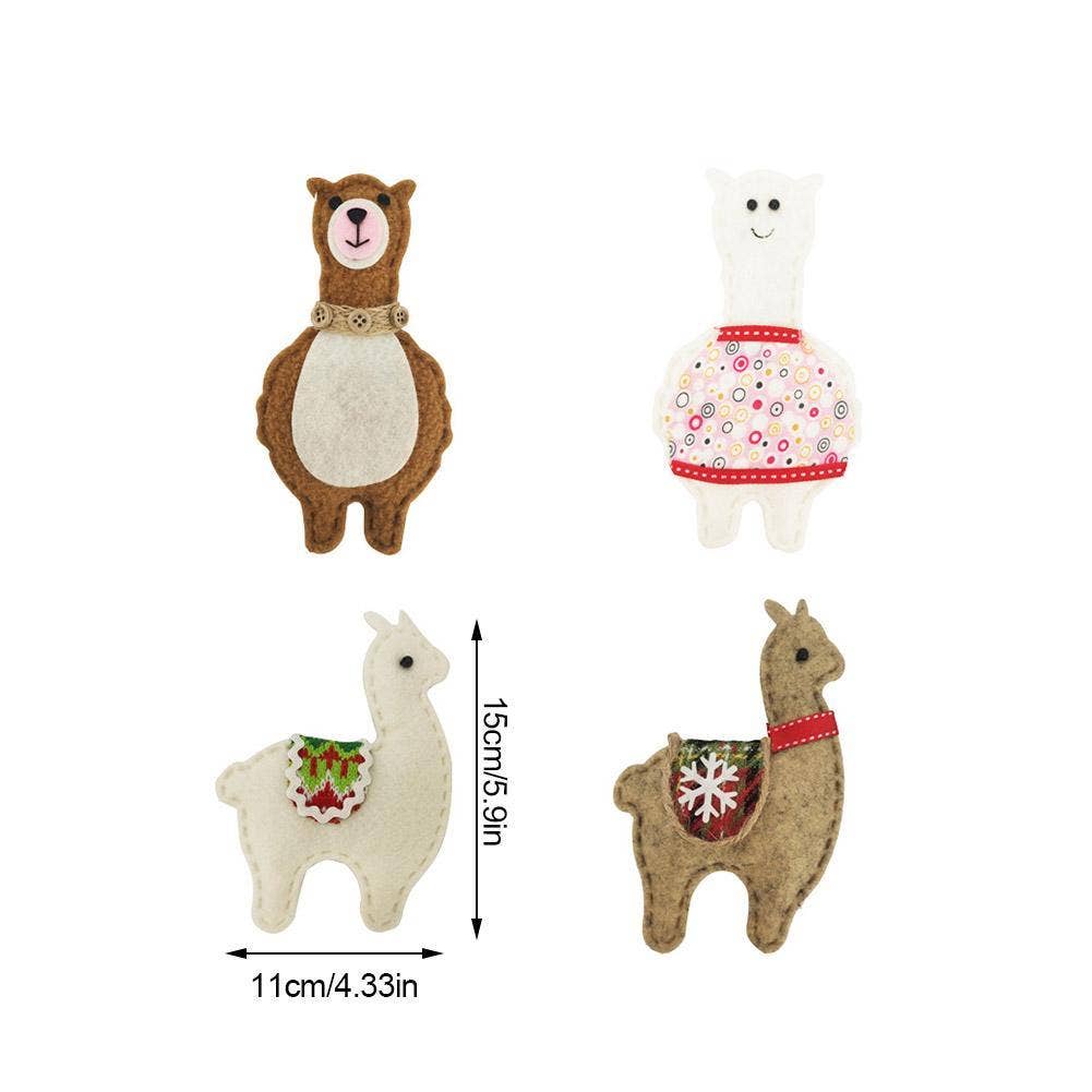 Classic Handmade Felt Alpaca Tree Hanging Ornament Set: Ornament Set of 4