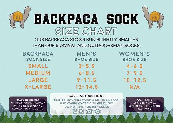 BACKPACA Lightweight Hiker Alpaca Sock: LG