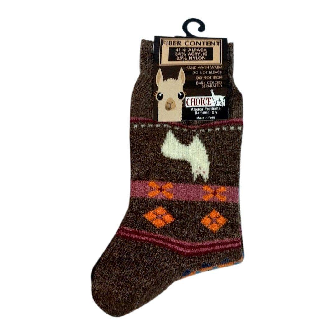 Alpaca Watching Socks: Brown / Adult Medium