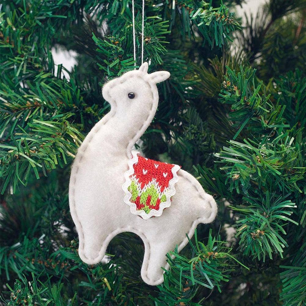 Classic Handmade Felt Alpaca Tree Hanging Ornament Set: Ornament Set of 4