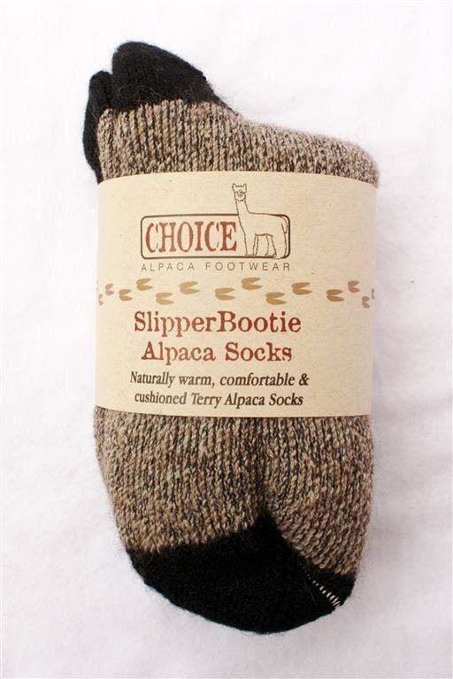 "SlipperBootie" Alpaca Socks - Made in the USA: Cocoa Brown / Medium / SlipperBootie