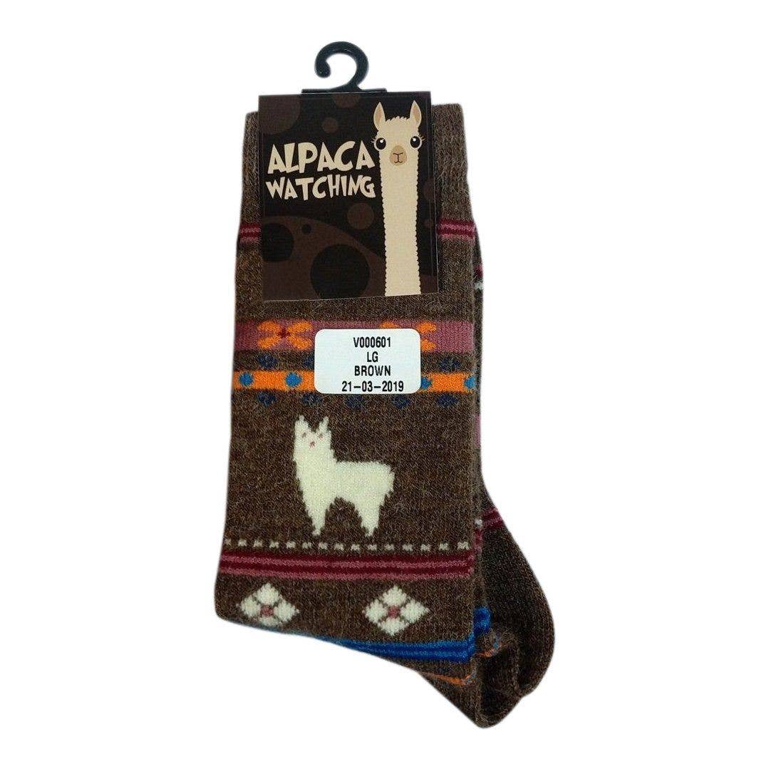 Alpaca Watching Socks: Beige / Adult Large