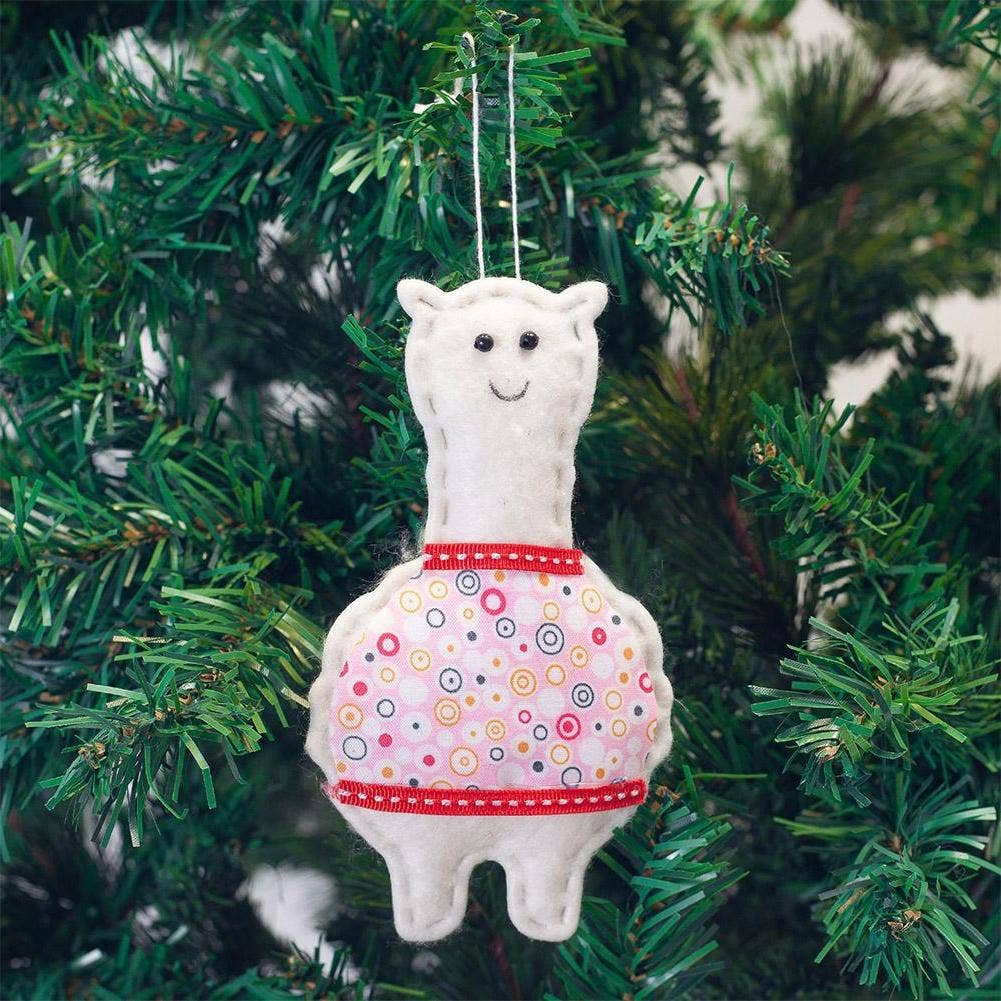 Classic Handmade Felt Alpaca Tree Hanging Ornament Set: Ornament Set of 4