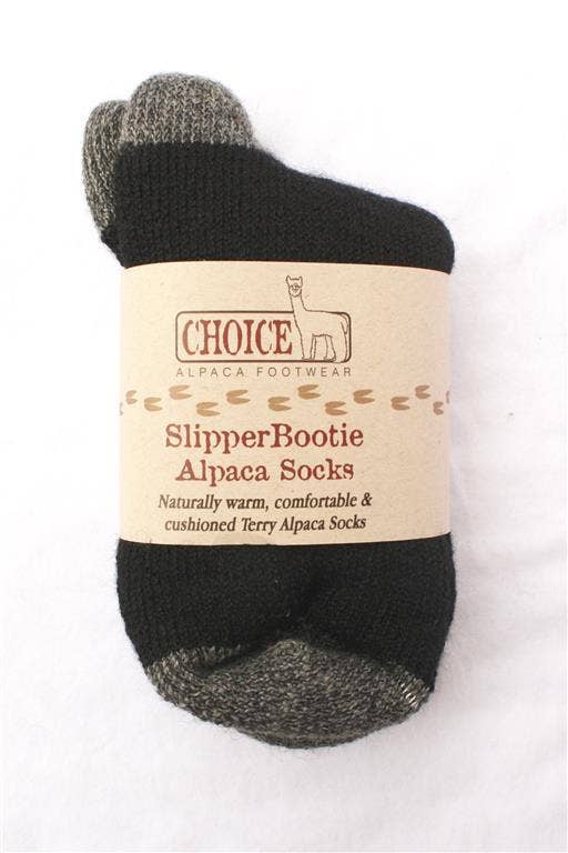 "SlipperBootie" Alpaca Socks - Made in the USA: Black / Large / SlipperBootie