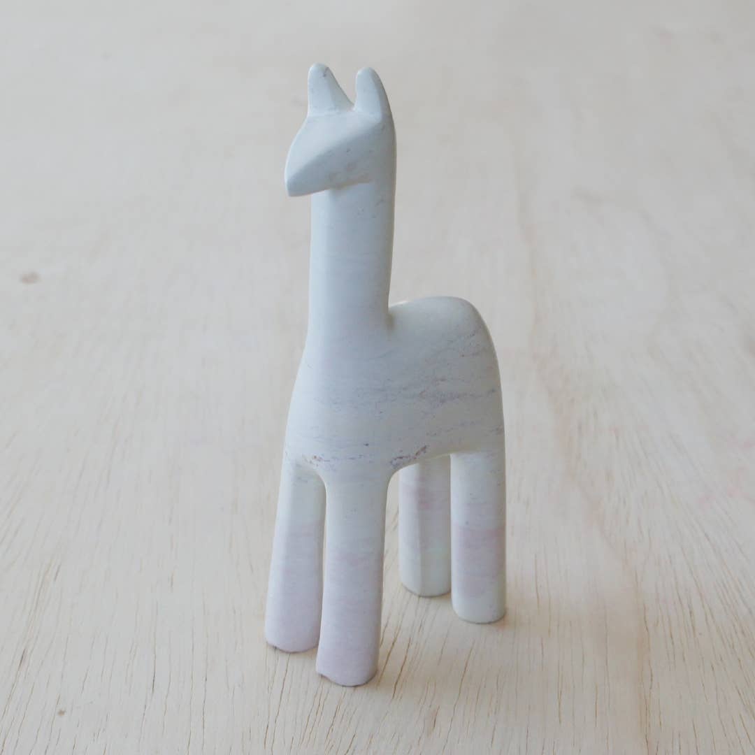 Handmade Stone Llama Figurine from Kenya: Pink