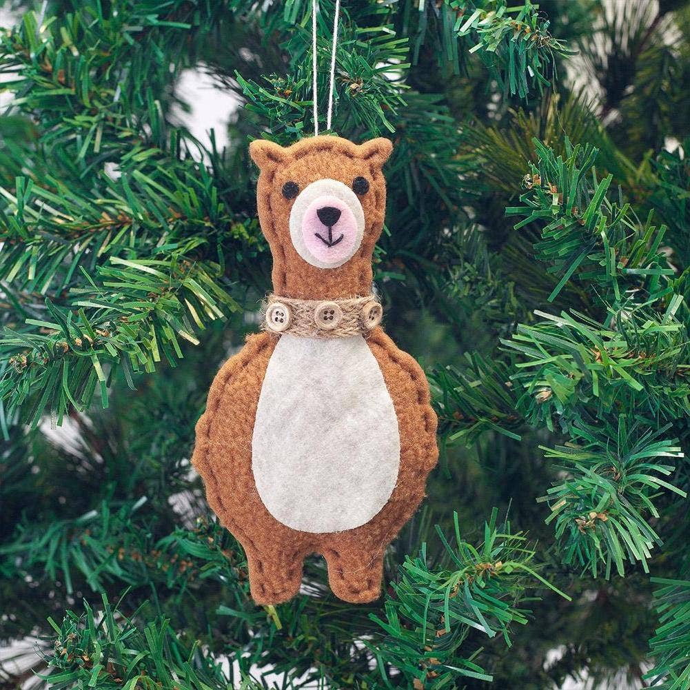 Classic Handmade Felt Alpaca Tree Hanging Ornament Set: Ornament Set of 4