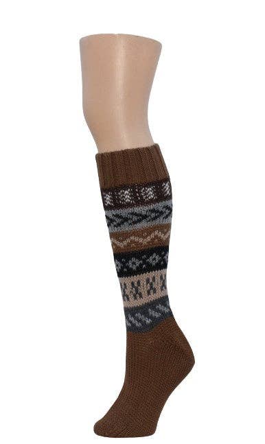 Deluxe Hand Knit Patterned Long Alpaca Socks: Grey / One Size Fits Most