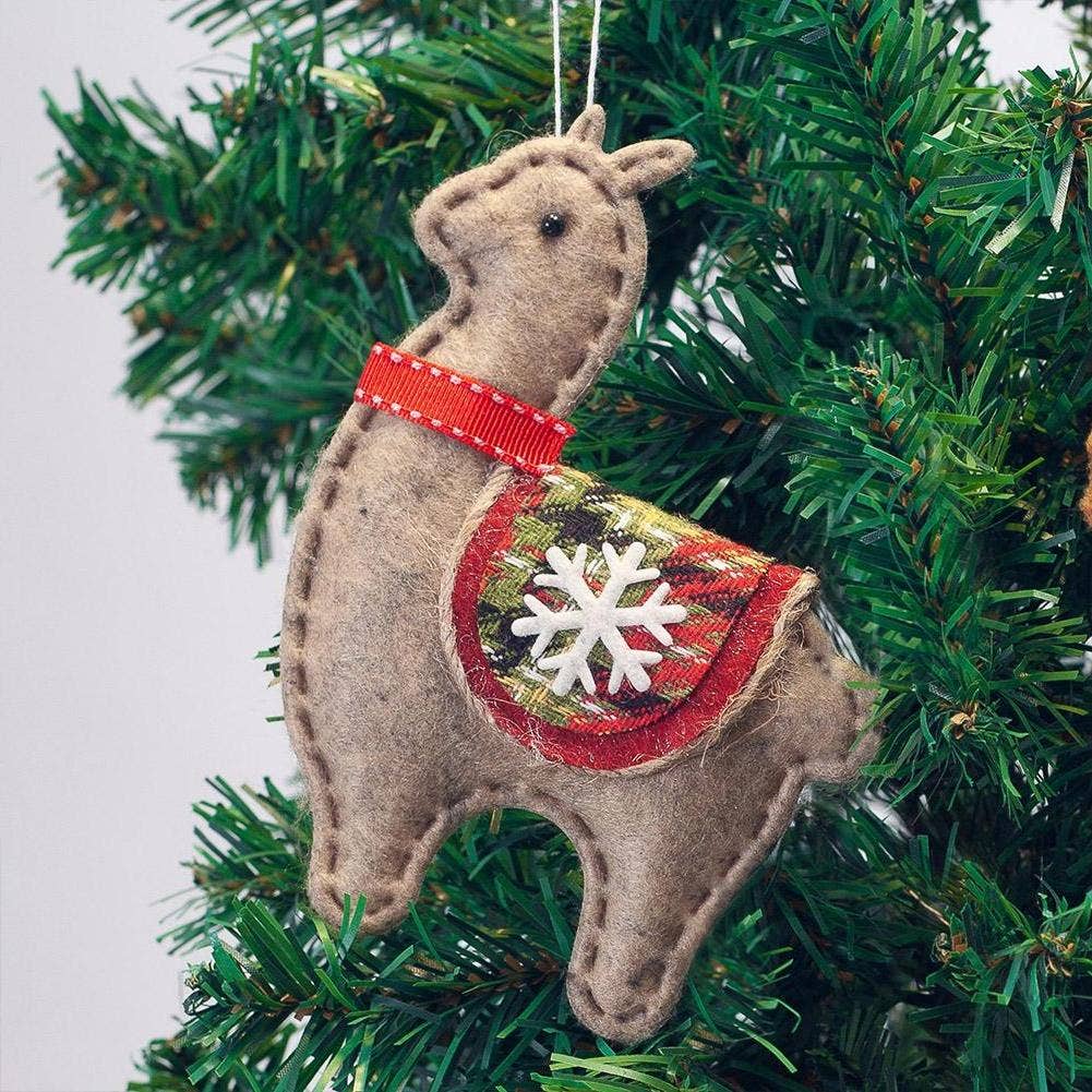 Classic Handmade Felt Alpaca Tree Hanging Ornament Set: Ornament Set of 4